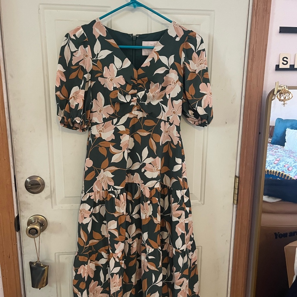 Gal Meets Glam Green Floral Midi Dress